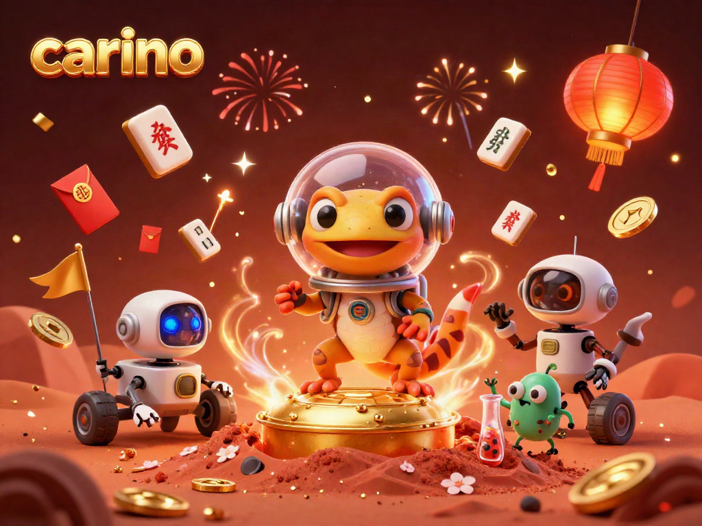 Experience carino in a vibrant 3D scene featuring a gecko on Mars discovering a golden casino.