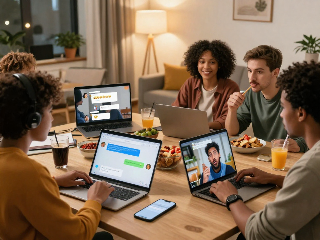Dynamic spicy chat scene with friends engaging in lively online conversation.