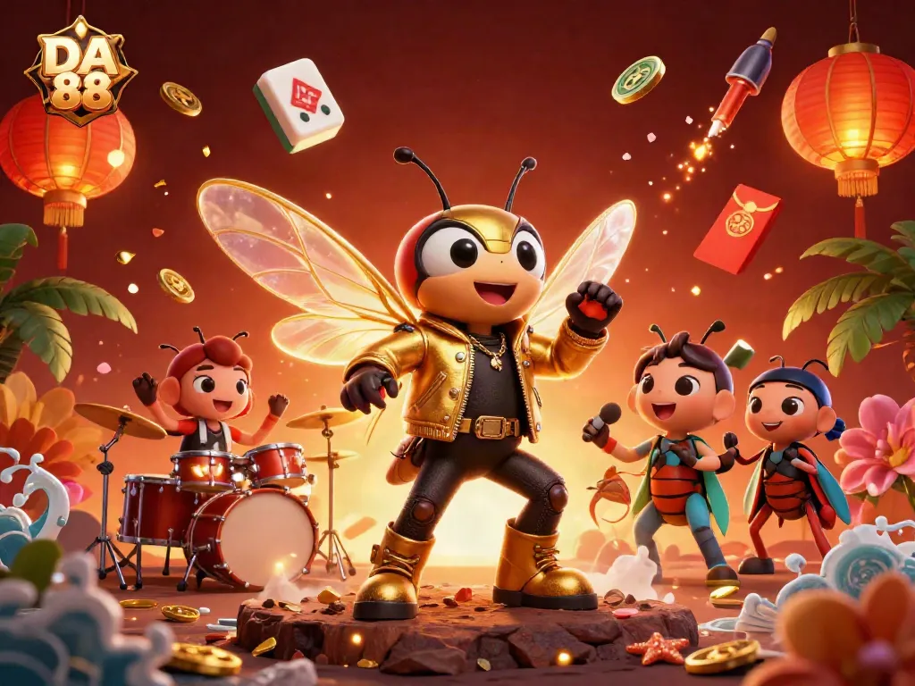 Experience the thrill of DA 88 with vibrant characters and casino elements in a captivating 3D scene.