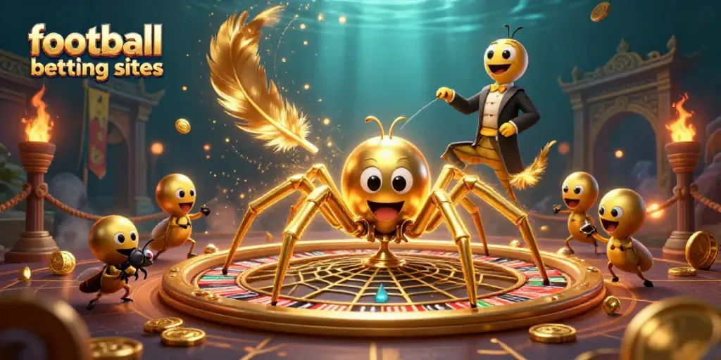 Engage in immersive football betting sites with an animated golden spider and unique casino elements.