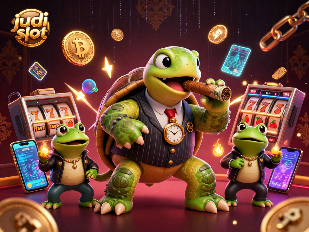 Menghadapi judi slot dengan slot jackpot dan simbol buah dalam sebuah ilustrasi 3D yang menawan.