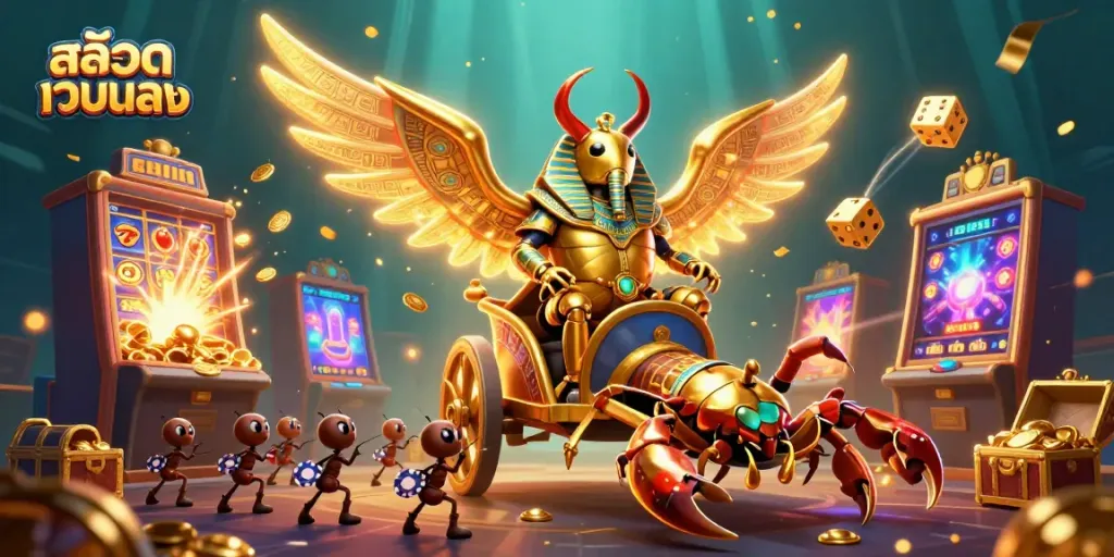 สล็อตเว็บตรง สนุกกับการเล่นเกมสล็อตในภาพสามมิติของแมลงปีกแข็งสีทอง