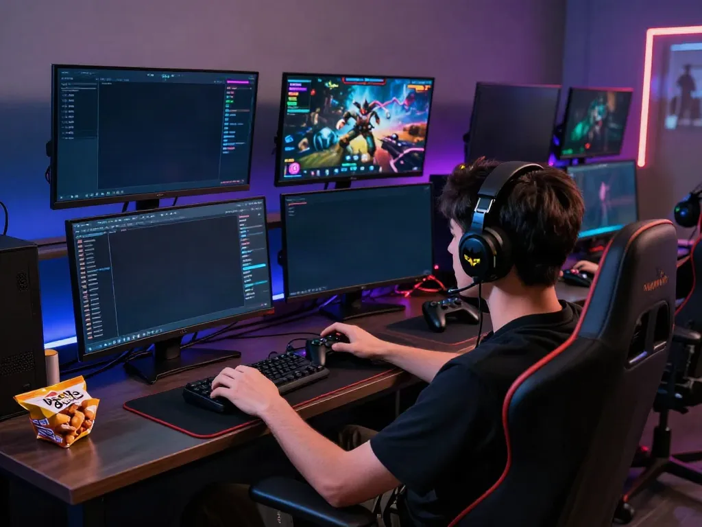 Player enjoying Batman138 online gaming on multiple screens in a modern setup.
