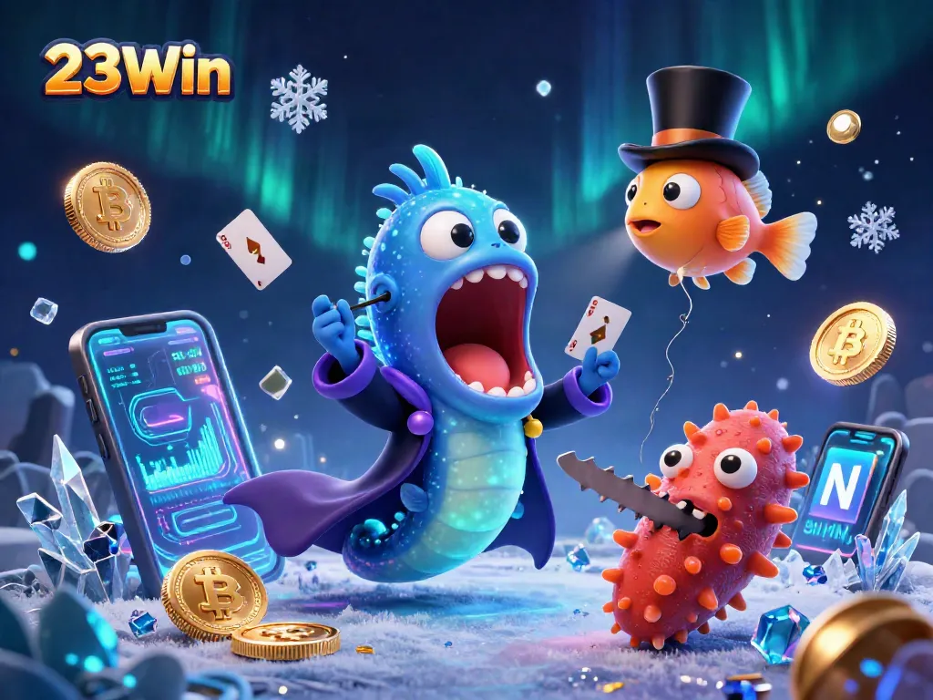 Experience thrilling gameplay with 23Win in a vibrant 3D illustration featuring casino magic.