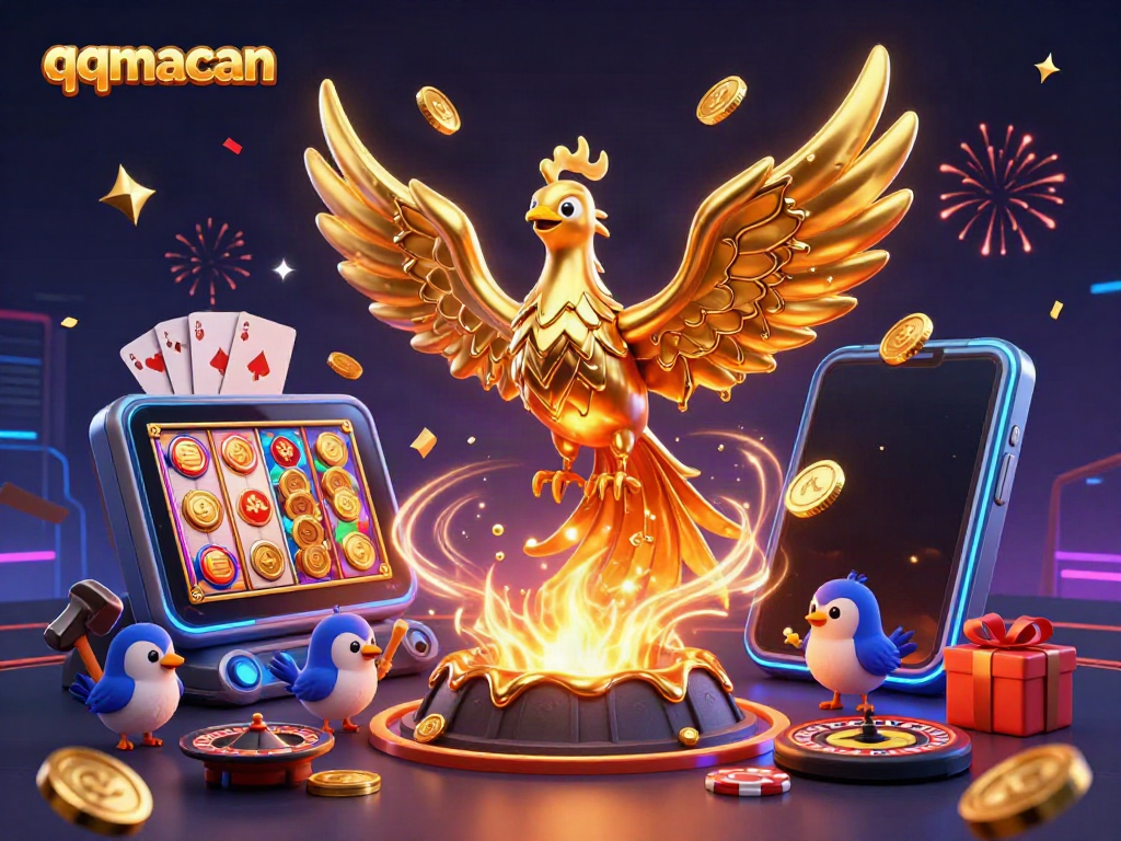 Experience the excitement of qqmacan with a golden phoenix and dynamic casino elements