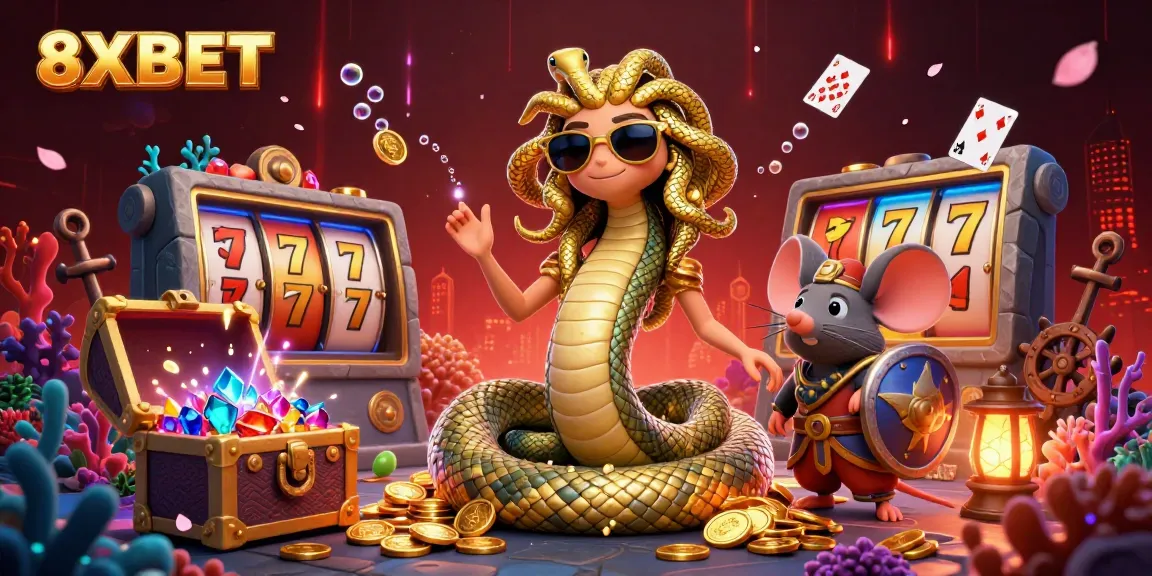 Win big at 8XBET with a vibrant underwater casino scene featuring Medusa and thrilling game elements.