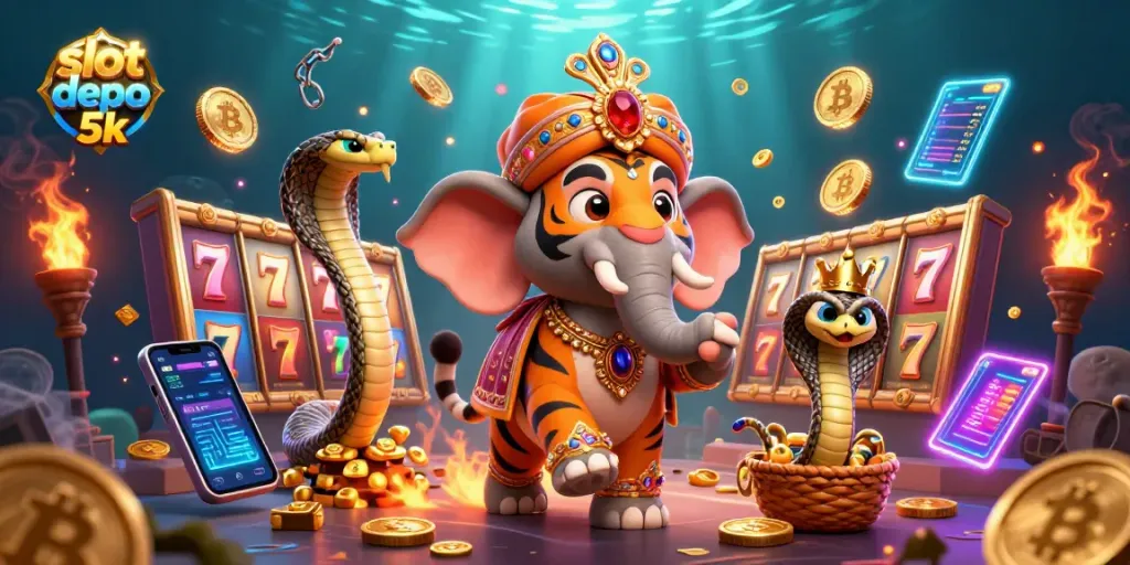 Experience thrilling gameplay at slot depo 5k with a vibrant, festive slot machine scene featuring iconic symbols.