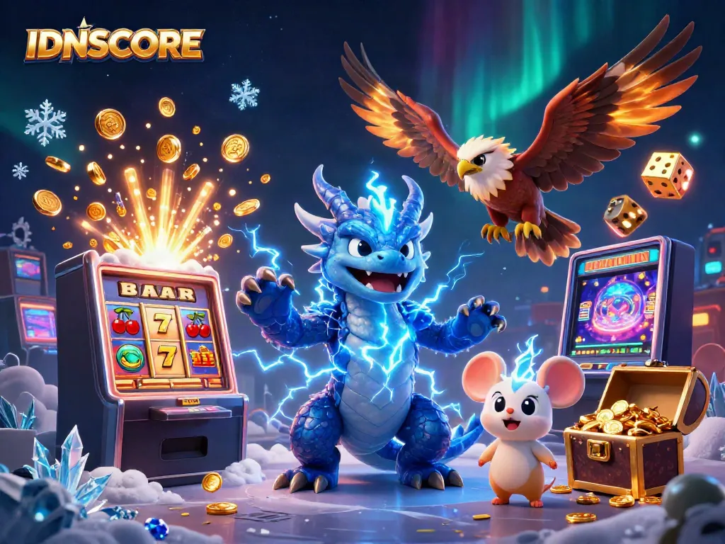 Engage with IDNSCORE's thrilling jackpot scene featuring fantasy characters and casino elements bursting with excitement.